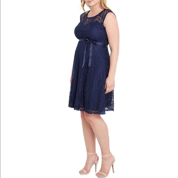 LAST ☝️ Curvy Coll Navy Lace Overlay Skater Dress - Picture 2 of 5